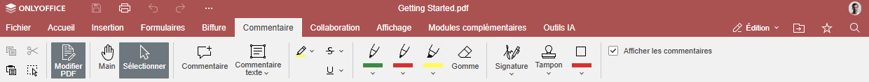 Onglet Commentaire