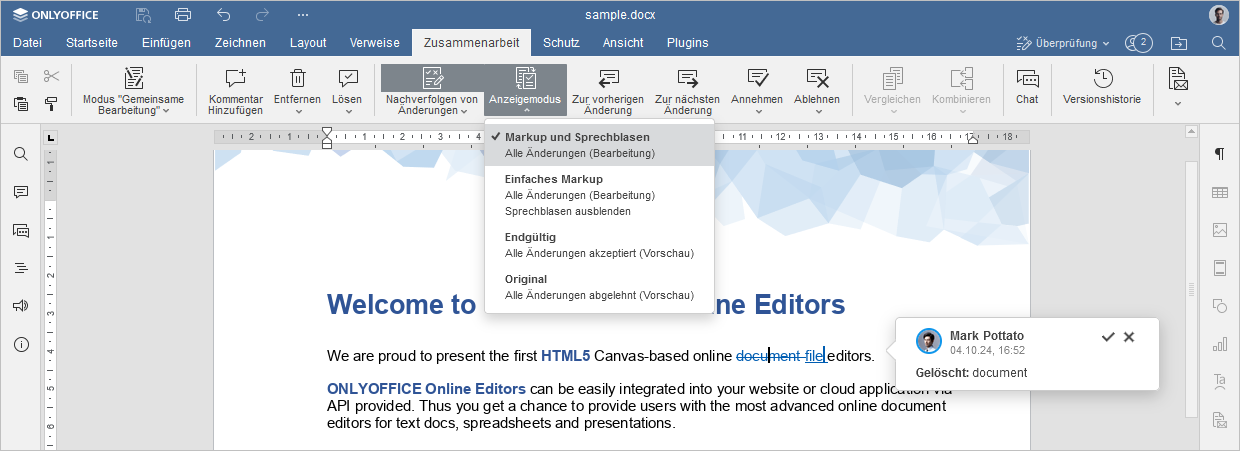 Dokumente vergleichen - Markup und Sprechblasen