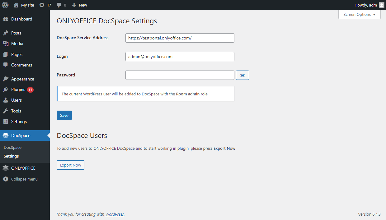 Installing the ONLYOFFICE DocSpace connector for WordPress
