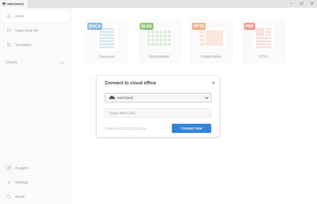 クラウドオフィスに接続ウィンドウ