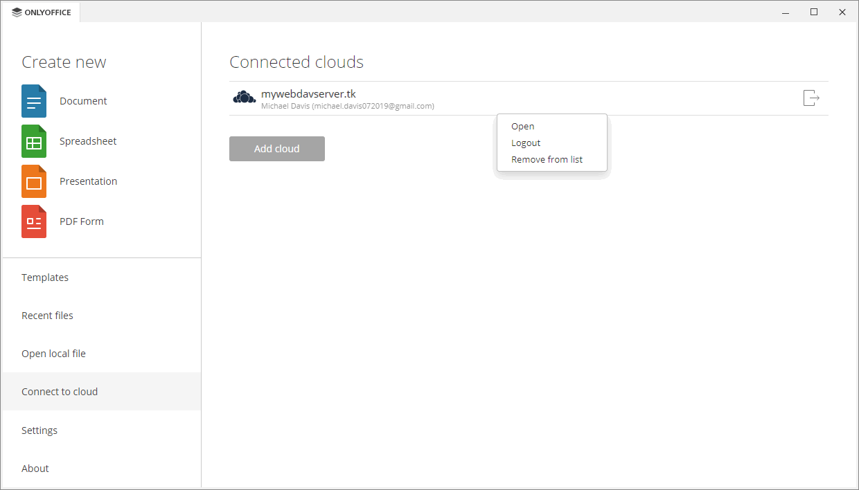 Connected accounts list