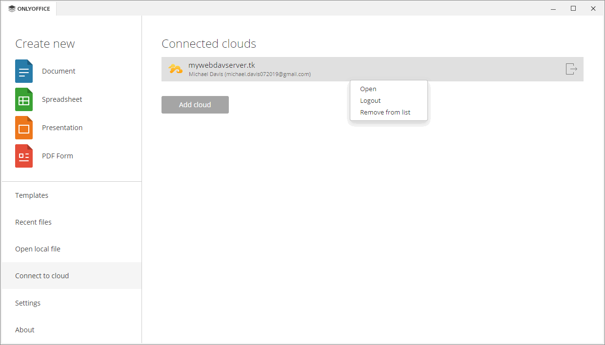 Connected accounts list