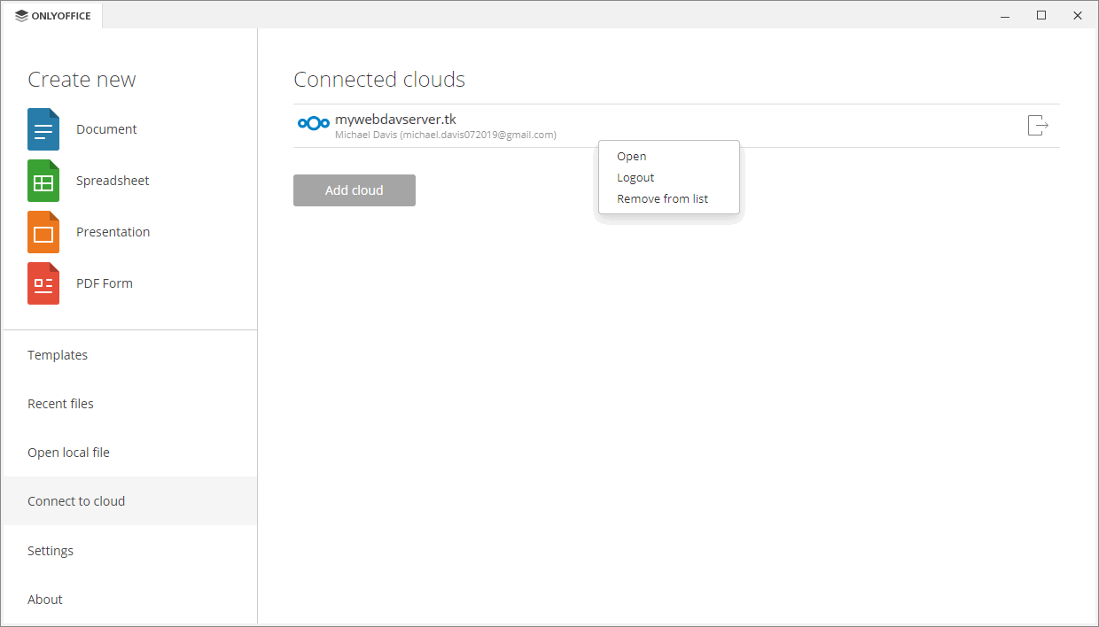 Liste des comptes connectés