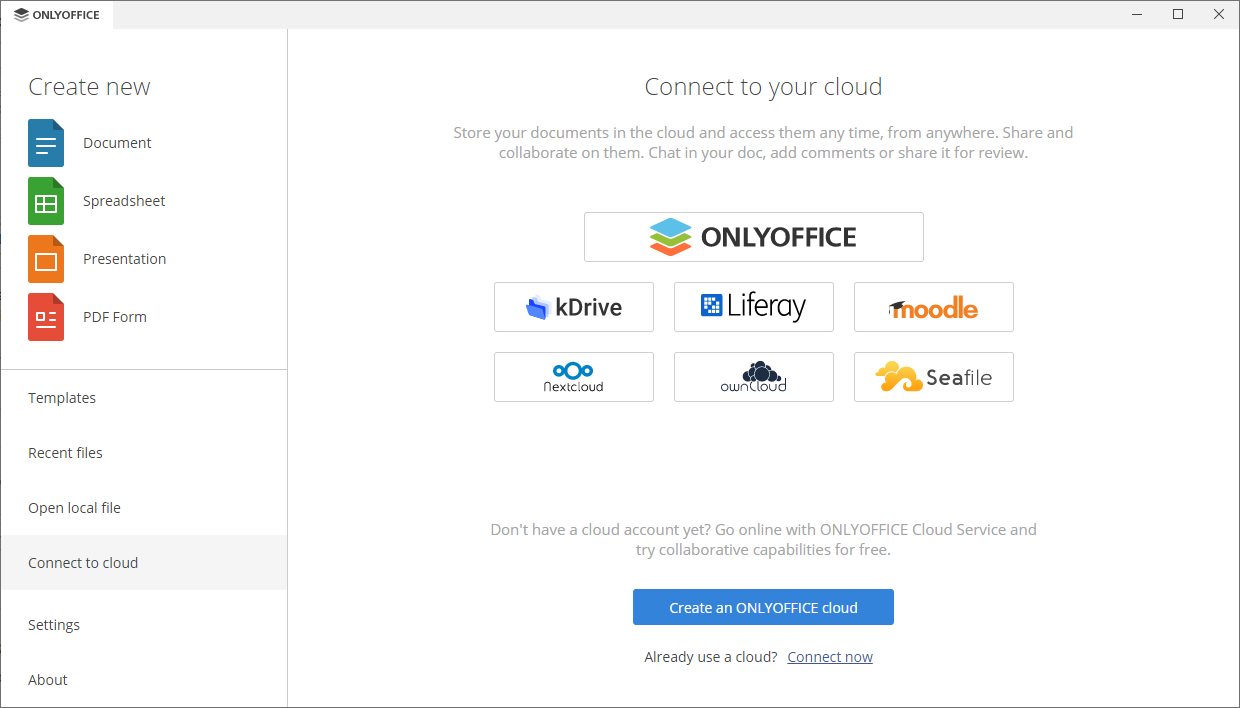 Connect to cloud tab