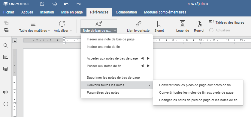 convertir notes de bas de page_fin de page