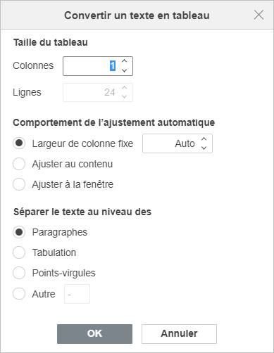 Convertir un texte en tableau
