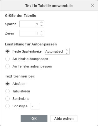 Text in eine Tabelle umwandeln