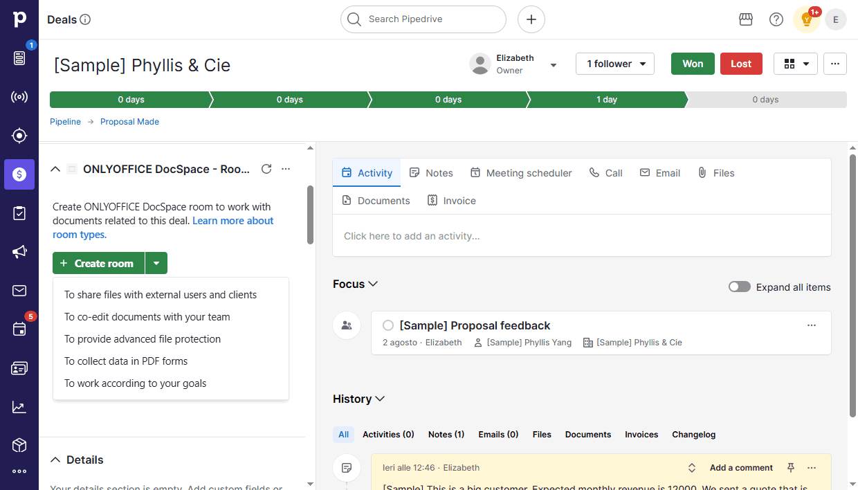 ONLYOFFICE DocSpace app for Pipedrive