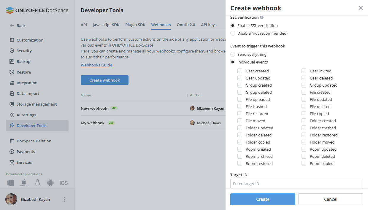 Using webhooks in DocSpace