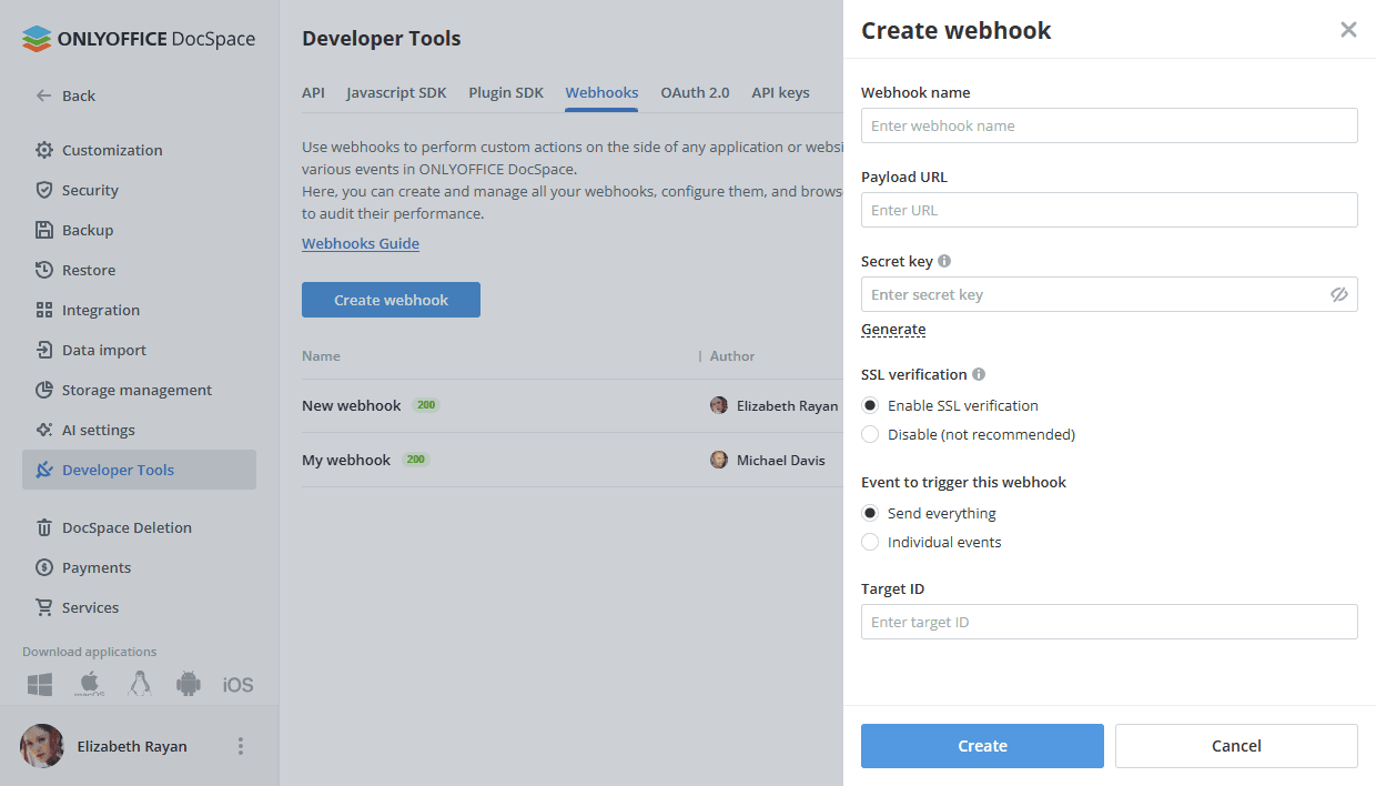 Using webhooks in DocSpace