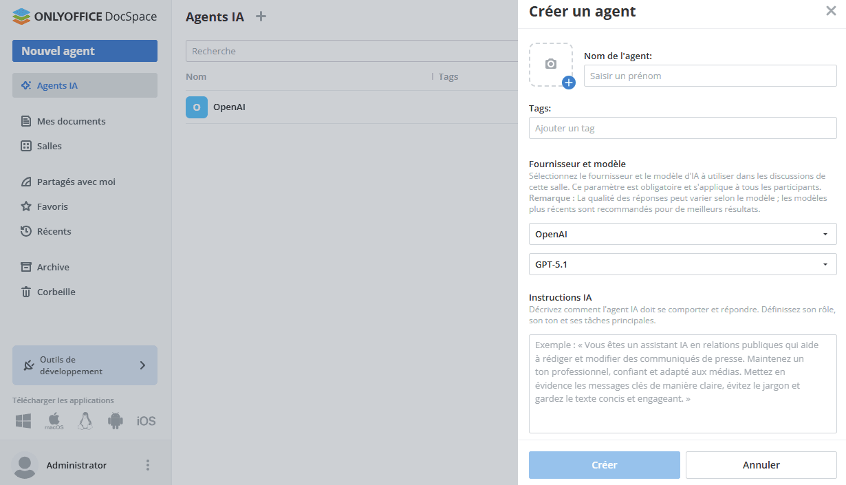 Créer les agents IA