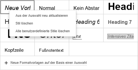 Menü benutzerdefinierte Vorlagen