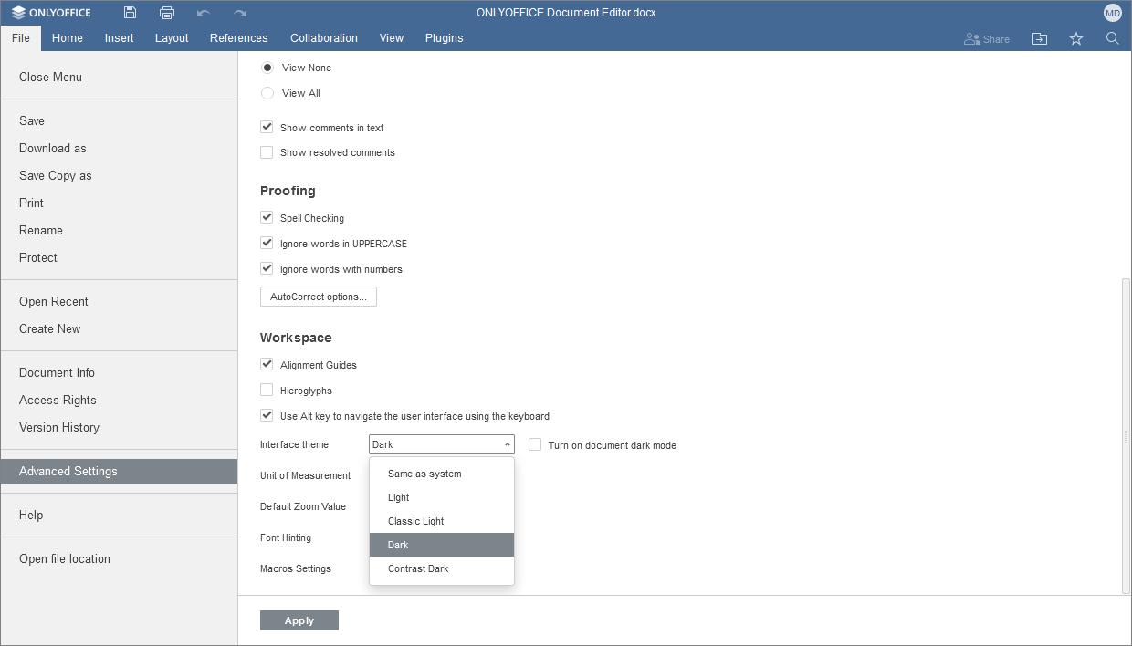 How to enable dark theme?