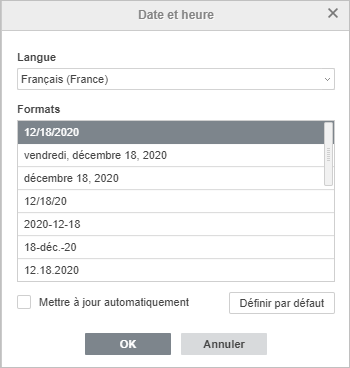 Fenêtre Date et heure