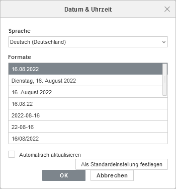Datum und Uhrzeit Fenster