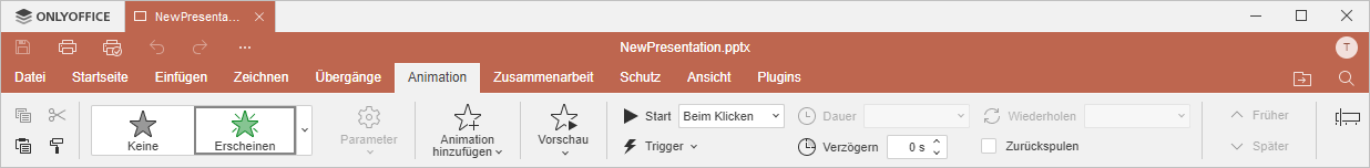 Registerkarte Animation