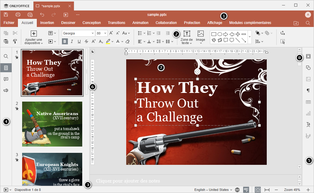 Fenêtre de l'éditeur de bureau