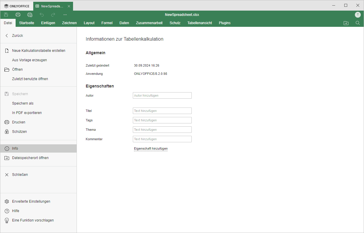 Registerkarte Datei