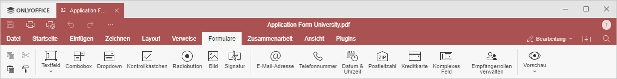 Registerkarte Formulare