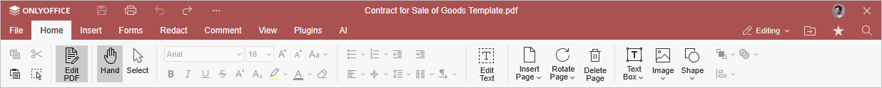 Home tab - Editing