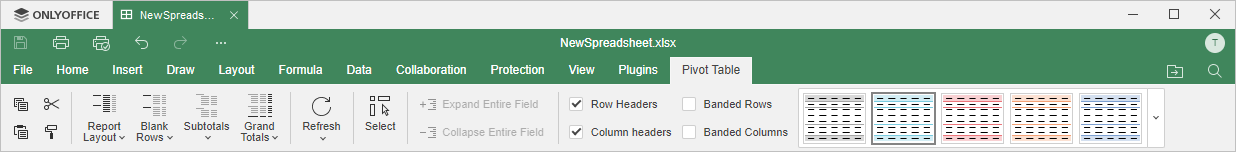数据透视表选项卡