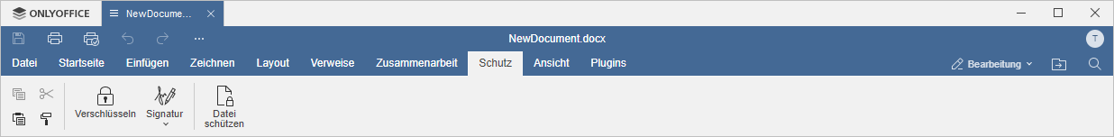 Registerkarte Schutz
