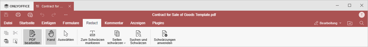 Registerkarte Schwärzen