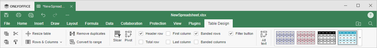 Table Design tab
