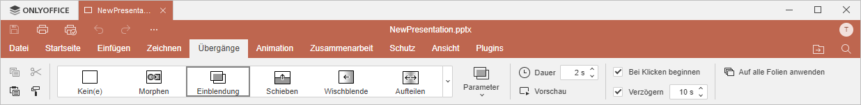 Registerkarte Übergänge