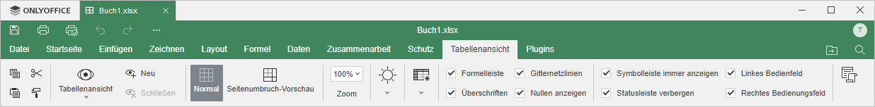 Registerkarte Tabellenansicht