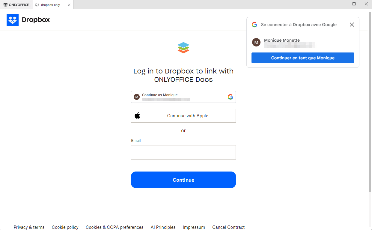 Dropbox sign-in page
