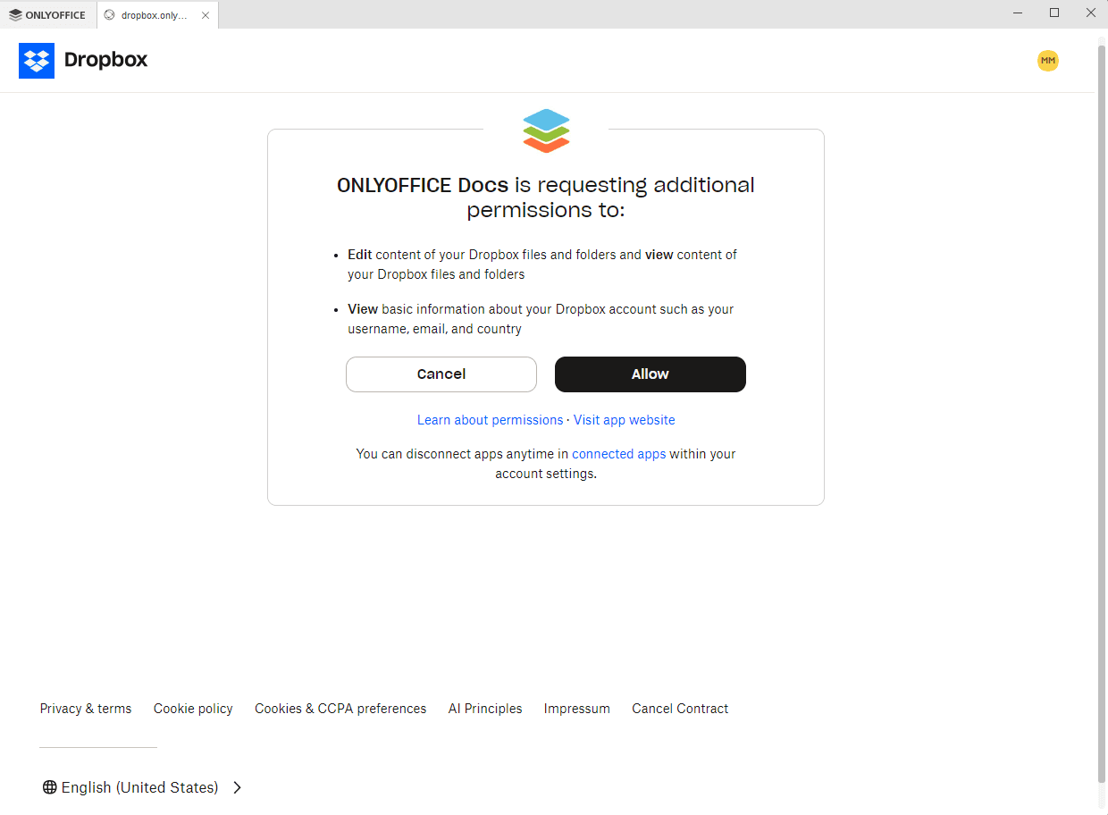 Dropbox sign-in page