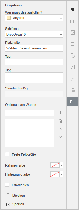 dropdown list settings
