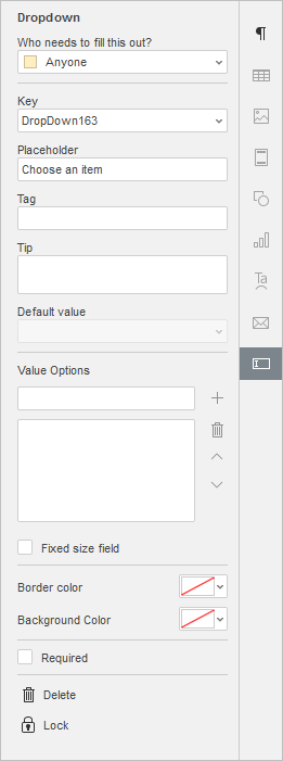 dropdown list settings