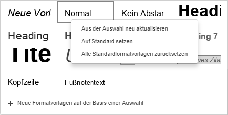 Menü bearbeitete Vorlagen