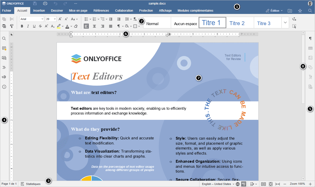 Fenêtre de l'éditeur de documents en ligne