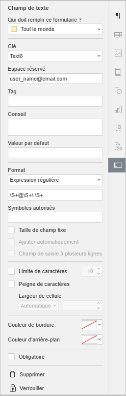 paramètres de l' adresse e-mail