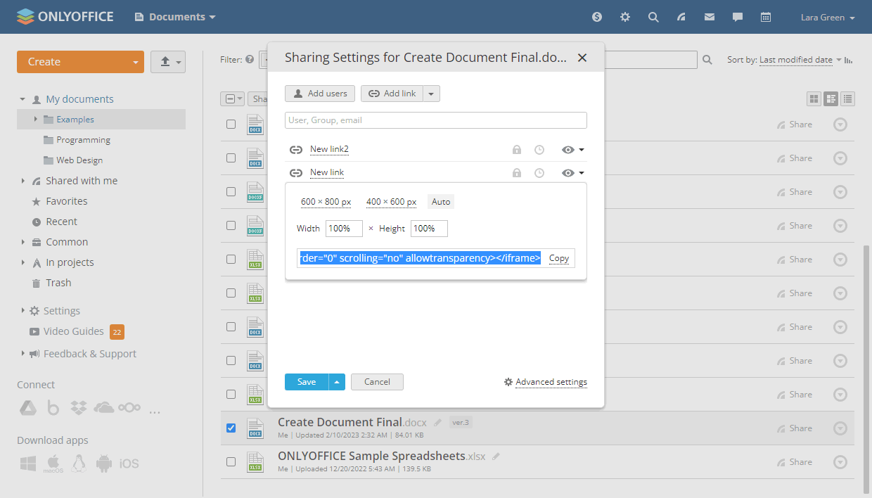 Sharing files and folders