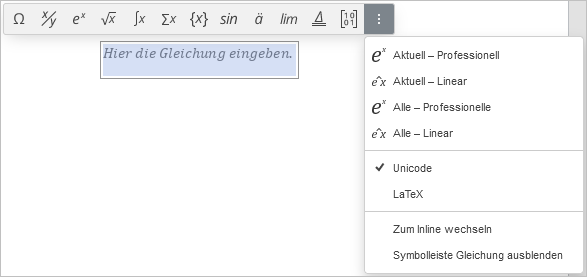 Gleichung Symbolleiste