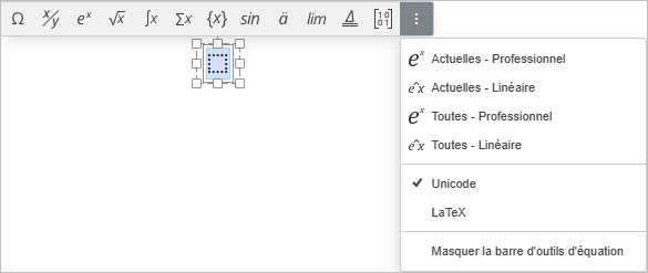 barre d'outils d'équation