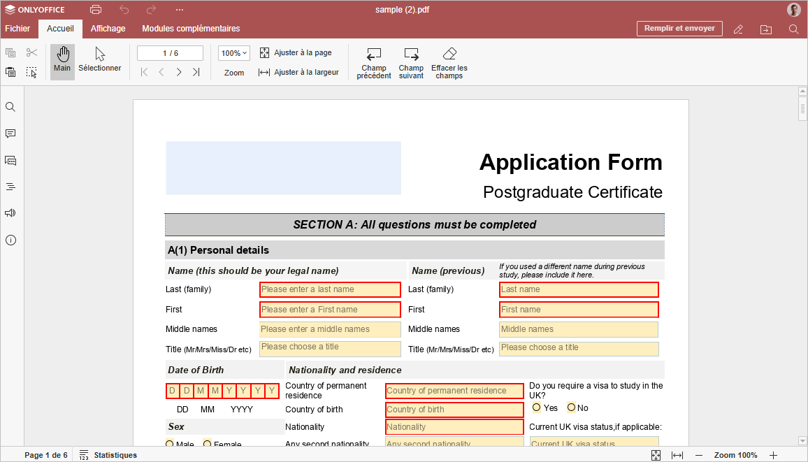 Formulaire à remplir