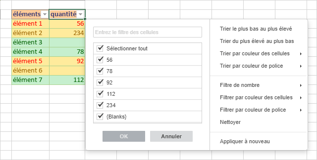 La fenêtre de Filtrage