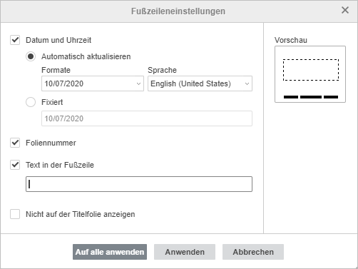Fußzeileneinstellungen