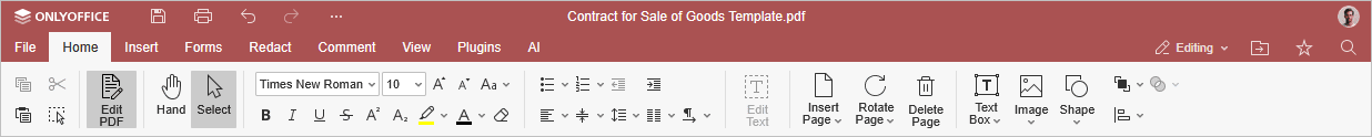 Home tab - Editing