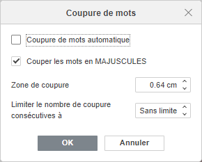 Paramètres de coupure