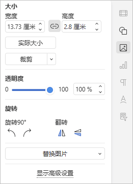Image Settings Right-Side Panel window