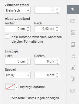 Einzüge - Menü - Rechts