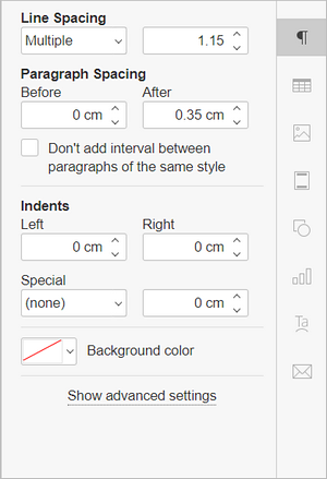 indents - right panel