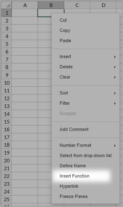 insert function cell menu