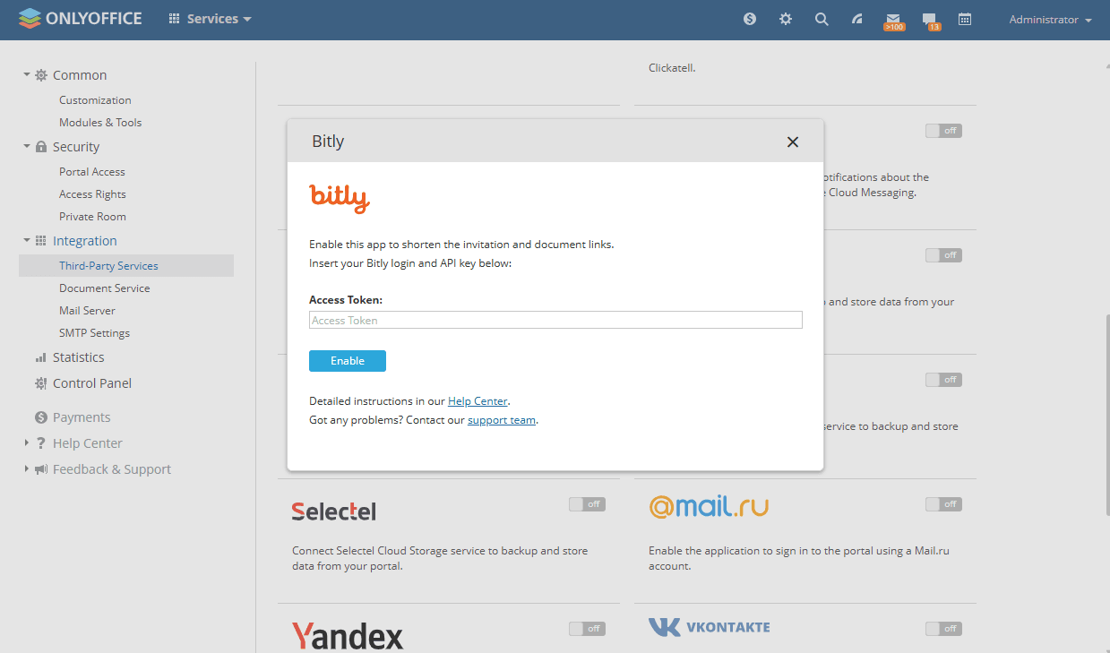 Integracija Bitly